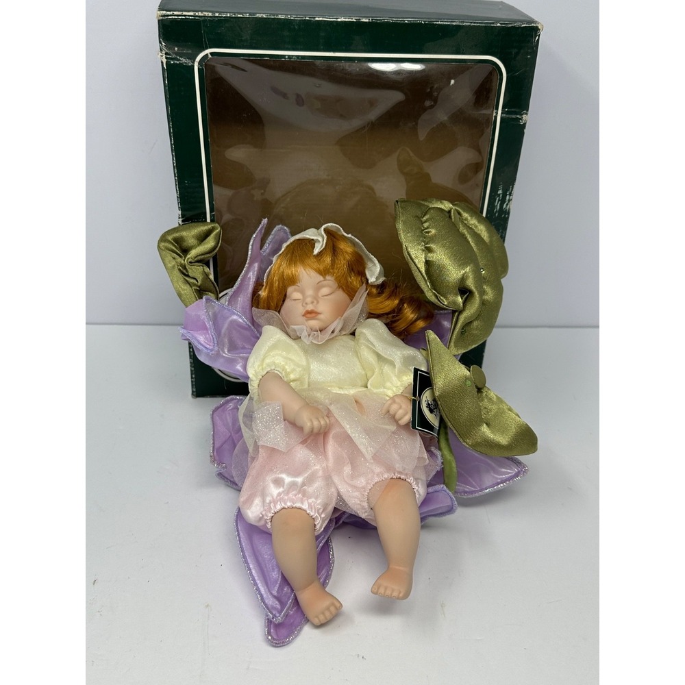 Vintage Geppeddo Lily Porcelain Sleeping (On A Flower) 10" Fairy Doll w/Box